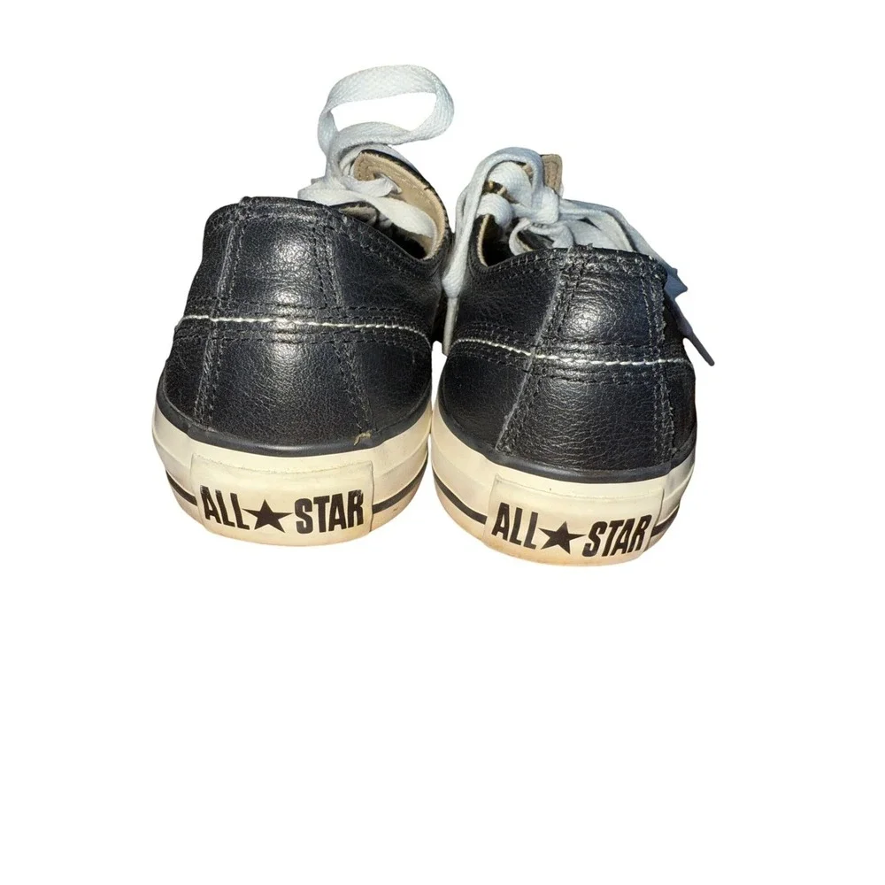 Converse All Star Black Leather Lace Up Low Top Sneaker Boat Shoes Men 6 Women 8